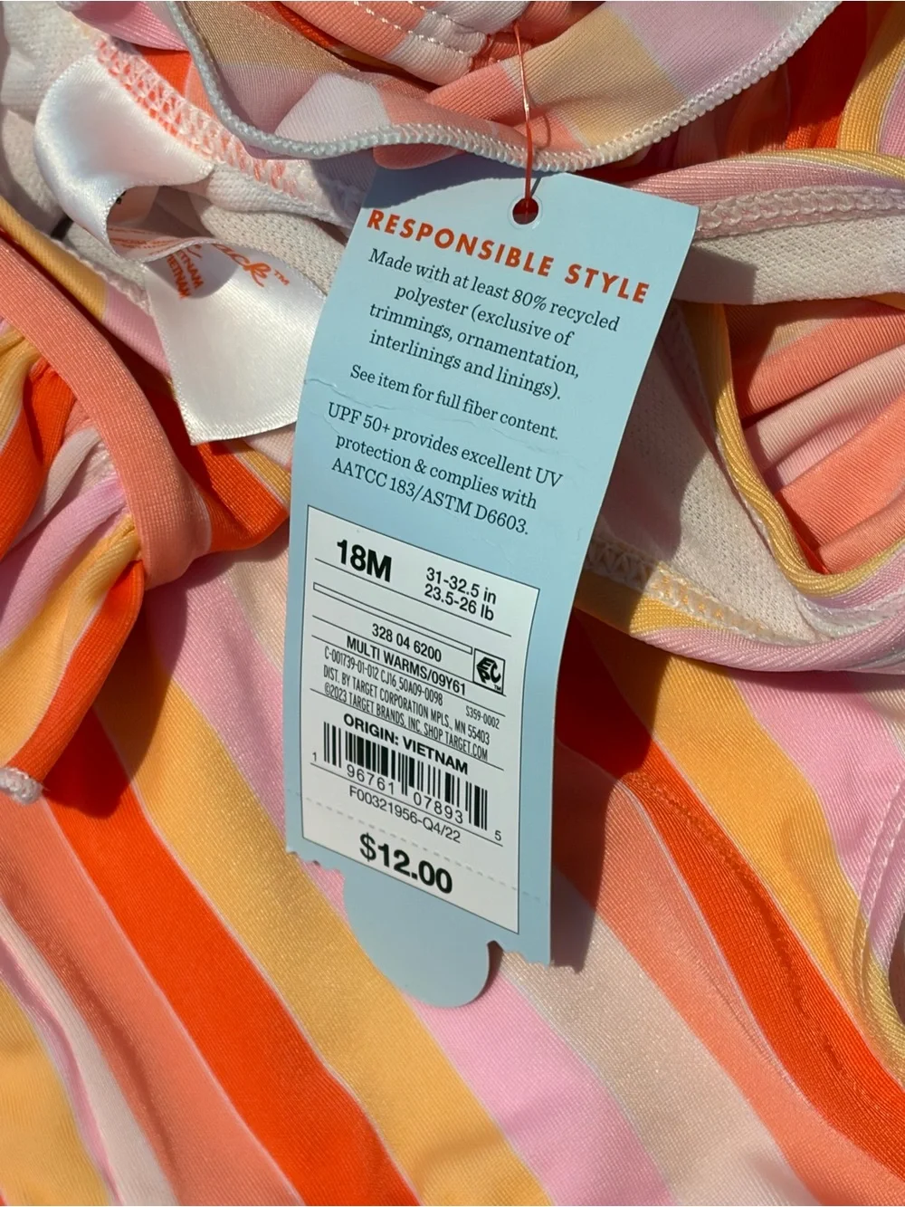 Cat & Jack Pink, Orange & Yellow Stripe Ruffle One-Piece Swimsuit